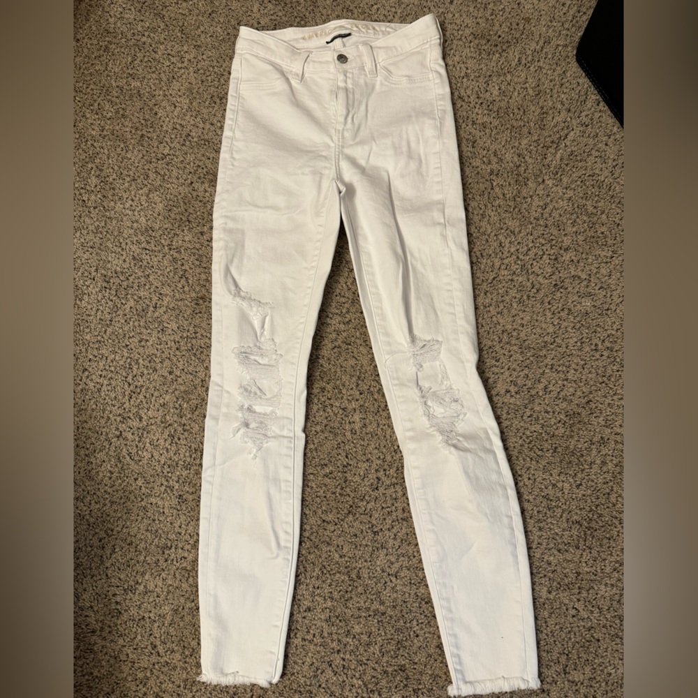 AE white skinny ripped skinny jeans
